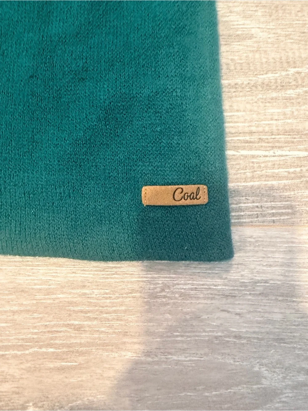 Coal Teal Knit Beanie with Leather Logo Patch